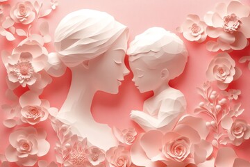 Fototapeta premium Delicate, sculpted figures of mother and child amidst floral design.