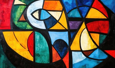 Fototapeta premium Vibrant abstract composition with geometric shapes and bold colors in modern art style. AI generated illustration.