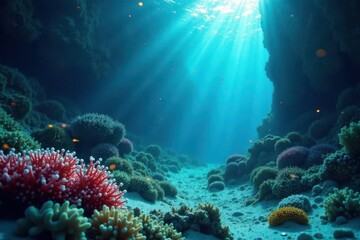 Fototapeta premium Underwater submarine fibre optic cable laid on the ocean floor, ocean depth, cable installation