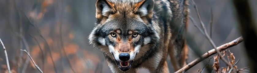 Obraz premium A close up image showing a wild wolf in the forest