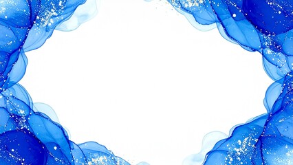 アルコールインクアートのフレーム 青 水色 ゴールド AI生成素材