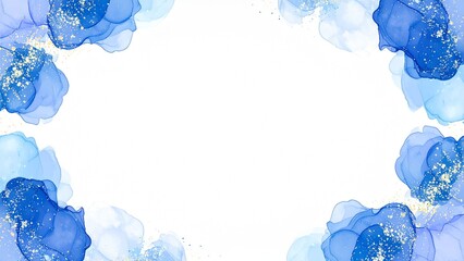 アルコールインクアートのフレーム 青 水色 ゴールド AI生成素材