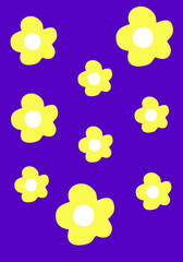 Bold yellow flower graphics set against a strong purple base, creating a modern and eye-catching layout.