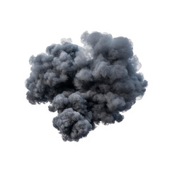 Dense, dark cloud of smoke billows dramatically against transparent background, creating sense of mystery and intensity