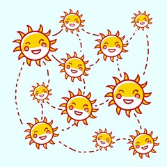 happy kids with sun. happy children in the sun. sun cartoon illustration 