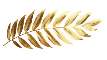 Golden palm leaf isolated on transparent white background, clipping path