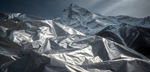 Obraz premium A close-up photograph of heavily crumpled and creased aluminum foil