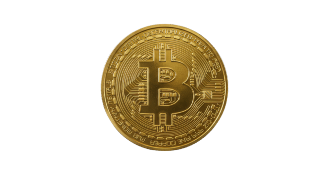 Golden cryptocurrency coin on dark background
