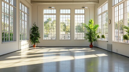 Bright industrial space with smooth concrete floor, ideal for product showcases