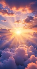 Stunning Sunset Above the Clouds with Golden Light Good for Phone Background Wallpaper