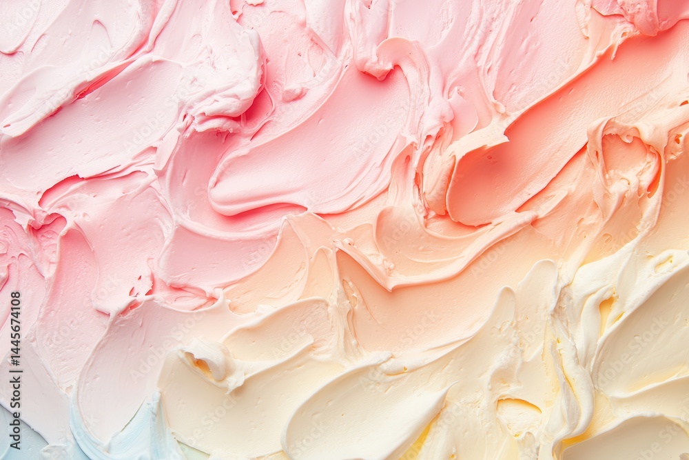 Poster Delicate pastel-colored strokes of frosting create an abstract and visually pleasing texture, reminiscent of soft hues and smooth application.