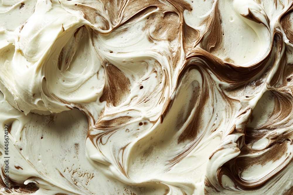 Poster Swirled delight of light and dark dessert topping. A smooth and creamy treat with flowing patterns creates texture and depth.