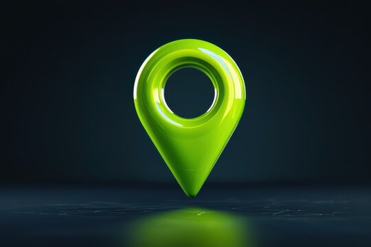 Green location pin, map marker icon, vibrant lime color, minimalist design, 3D effect,