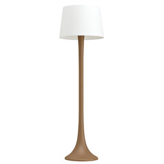 Modern minimalist floor lamp with a sleek curved wooden stand and a white cylindrical lampshade suitable for contemporary home decor and living room lighting