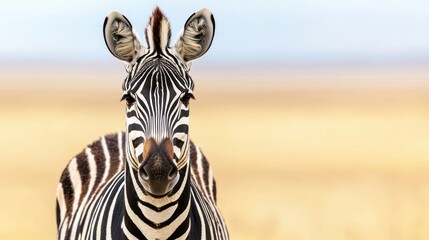Naklejka premium An up close portrait of a zebra in natural habitat