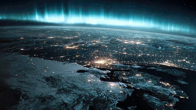 Stunning View of Earth from Space with Aurora Borealis Phenomenon