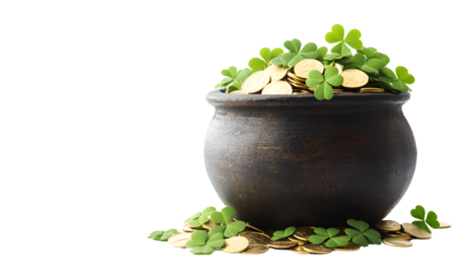 Leprechaun's Pot of Gold on Transparent Background for St. Patrick's Day Celebration
