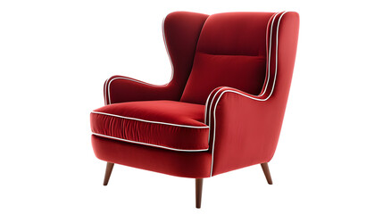 Naklejka premium Luxurious Red Velvet Armchair with Classic Wingback Design