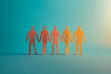Obraz premium Teamwork Paper People Holding Hands Support Synergy