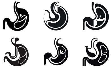 Obraz premium Minimalist Stomach Organ Icon Set in Black and White Vector Style