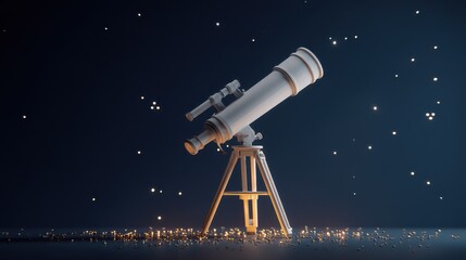 Classic Refracting Telescope Under Night Sky with Sparkling Lights