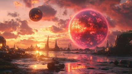 Alien Sunset Landscape