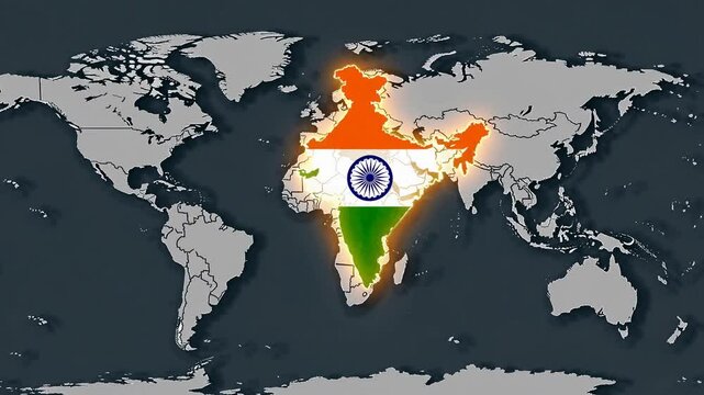 India map animated on the world map with the flag color