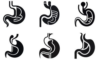 Minimalist Stomach Organ Icon Set in Black and White Vector Style