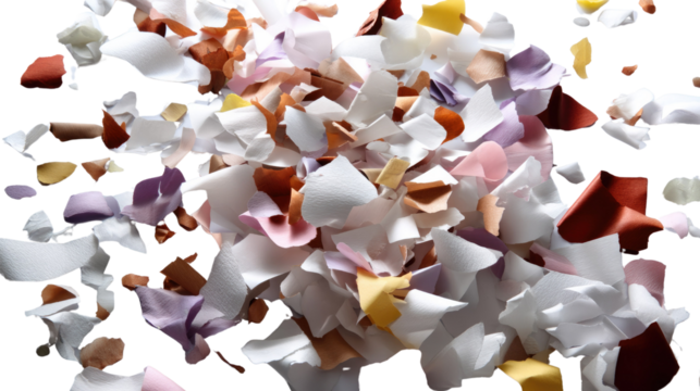 Eggshell Explosion: A dramatic burst of colorful eggshells explodes against a clean, minimalist backdrop. The image captures a sense of chaos, fragility, and the beauty of nature's cycle.  