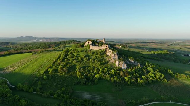 Aerial View of Castle Falkenstein and Green Hills in Austria