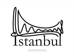 Continuous one line drawing of Bosphorus Bridge,
istanbul bridge logo. Trendy continuous line draw design vector illustration. Editable stroke.
