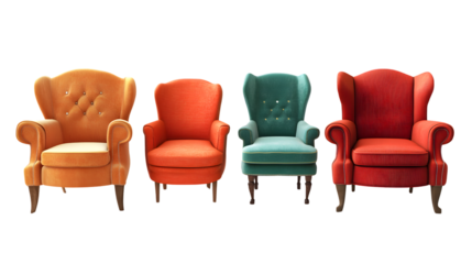 Modern Set of Chairs Isolated on Transparent Background for Interior Design Projects