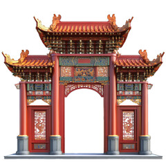 Fototapeta premium Chinese gate with intricate architecture and vibrant decoration