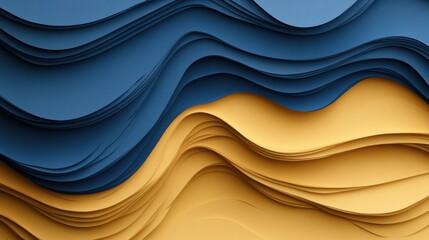 Obraz premium Abstract wavy layered design with blue and yellow colors