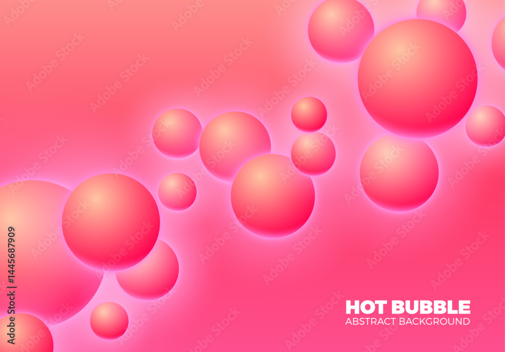 Poster abstract background with hot pink shiny balls floating in motion.