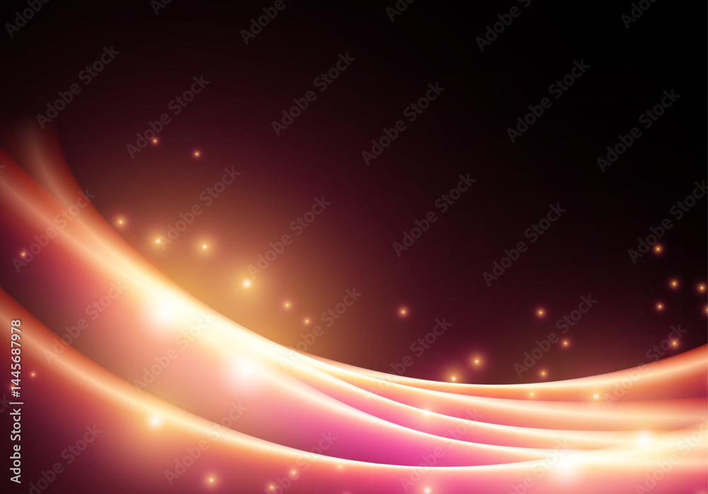Poster abstract neon glowing line in motion with light sparkles and flares. futuristic background, with neo