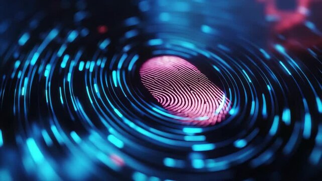 A vibrant fingerprint surrounded by swirling digital patterns in vivid colors.