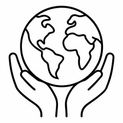 earth in hands outline icon on white background