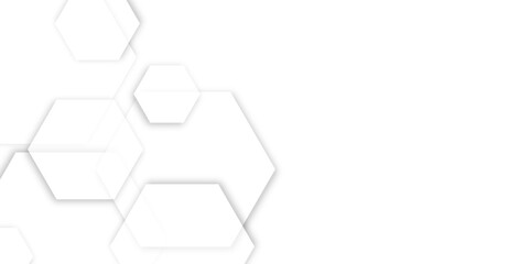 Abstract white background with hexagons on transparent and seamless pattern in vector design. Geometric 3d texture illustration. Abstract hexagonal concept technology, banner and wallpaper background.