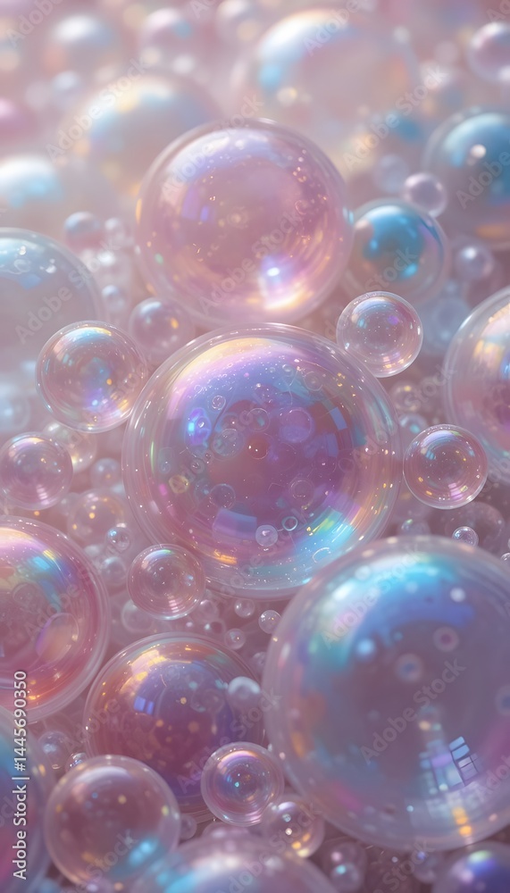 Aufkleber floating soap bubbles showcase dazzling iridescent colors. spherical forms create a mesmerizing disp