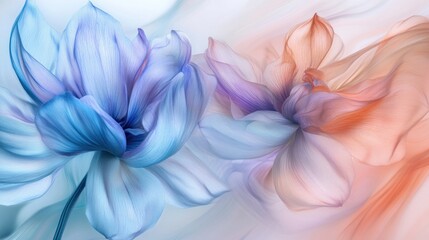 Obraz premium Beautiful ethereal blue and orange flowers with translucent layered petals