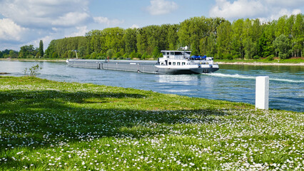 Binnenschiff bzw. Lastkahn auf dem Rhein bei Neuburgweier