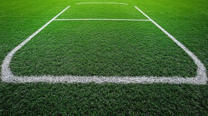 Naklejka premium Soccer field lines on vibrant green grass