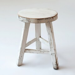 Rustic painted wooden stool with round seat isolated on white background