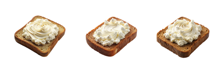 Cottage cheese on a slice of bread, set off against a Transparent background