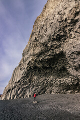 Reynisfjara black sand beach and basalt column mountain (South Iceland)