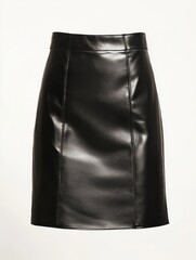 Leather Skirt. Classic Black Pencil Skirt Isolated on White. Fashion Clothing for Women