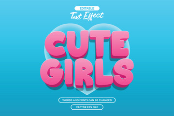 Cute girls editable text effect with 3d pink text style