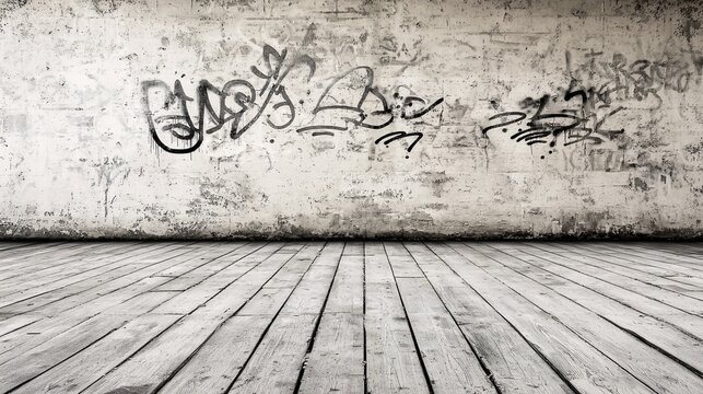 graffiti-covered wall in a neglected neighborhood, representing social disorder and its connection to criminal behavior in the crime triangle. The image highlights urban blight. Crime triangle 