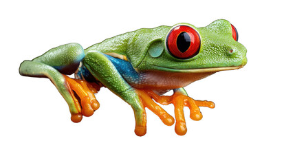Fototapeta premium Red-Eyed Tree Frog: A vibrant, eye-level shot of a red-eyed tree frog showcases its striking beauty, vividly bringing the intricate details of its unique appearance to life.